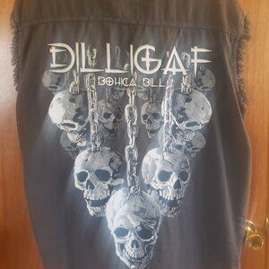 Dilligaf Bohica Bill Biker shirt, Sleeveless 2X in great condition Black Skulls